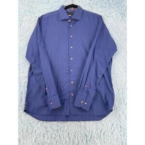 DAVID MASTER COLLECTION DAVELLE CLOTHIERS BLUE/WHITE L/S DRESS SHIRT 17 1/2